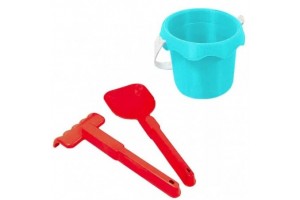 Mochtoys BIO homokozószett - vödör, lapát, gereblye, 4 forma