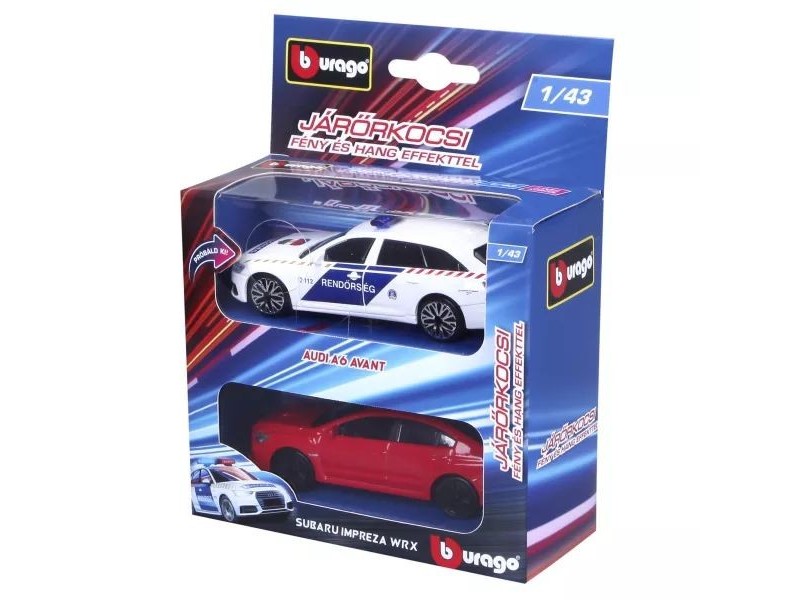 Bburago 1:43 Audi A6 rendőrautó és Subaru Impreza játékautók