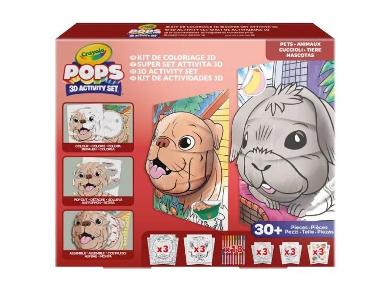 Crayola POPs 3D megakészlet – Kisállatok, 6 kép filctollakkal