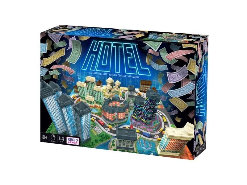 Hotel társasjáték – doboz és játékelemek