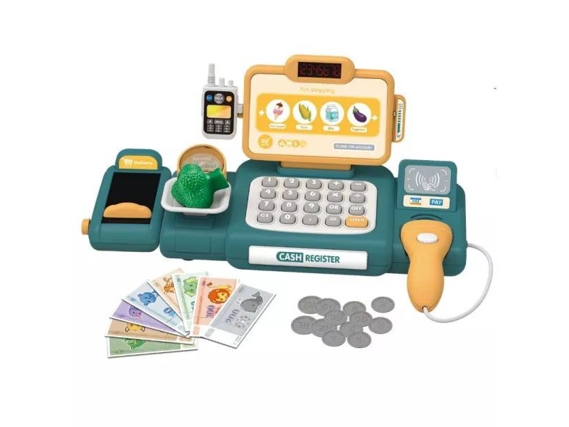 Pénztárgép játékszett 37 db - zöld