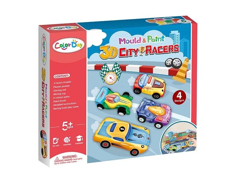 Városi versenyautók gipszöntő készlet — festhető autók