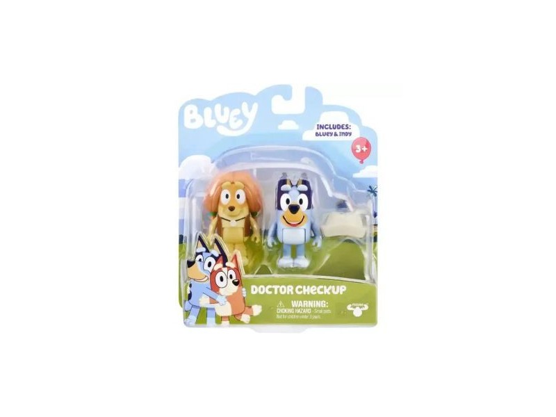 Bluey és Orvos Indy figura - 2 db, fehér kalappal