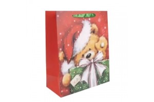 Mikulássapkás macis ajándéktasak 26x32 cm