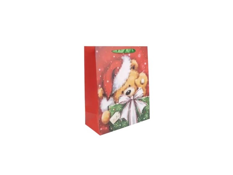 Mikulássapkás macis ajándéktasak 26x32 cm