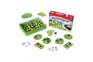 Bociterelgető társasjáték doboz és figurák