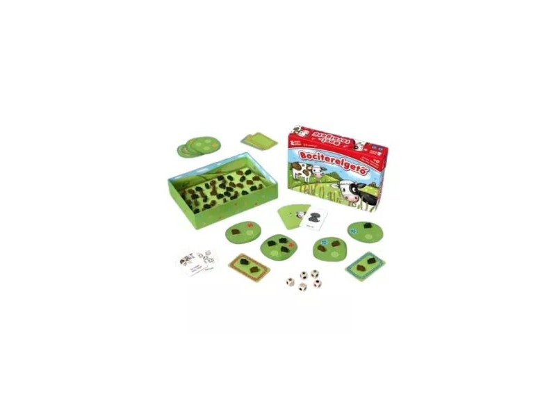 Bociterelgető társasjáték doboz és figurák