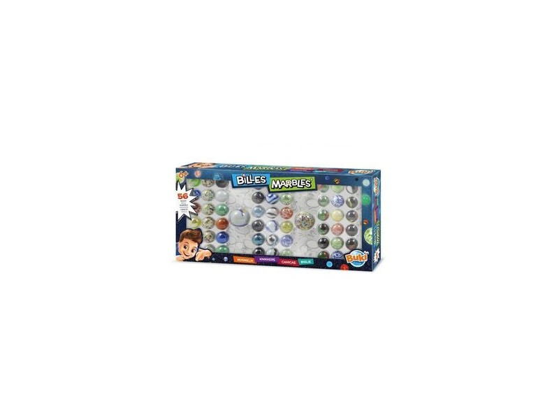 BUKI üveggolyó készlet — 56 db, színes golyók