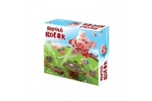 Repülő röfik társasjáték - doboz és malacfigurák