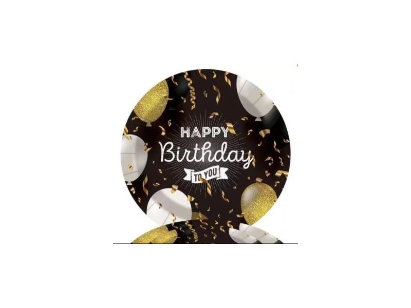 Lufi mintás fekete születésnapi papírtányér - 10 db