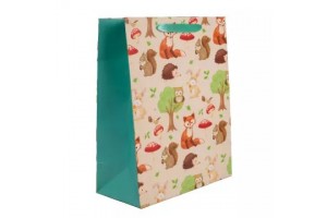 Erdei állat- és gomba mintás ajándéktasak 18 x 23