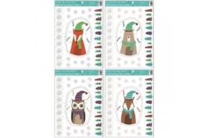 Téli állatkás csillogó ablakmatrica 38x30 cm