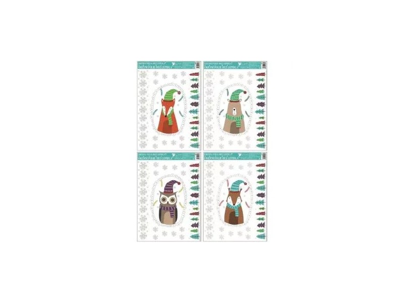 Téli állatkás csillogó ablakmatrica 38x30 cm