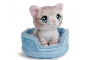 Nici Green csíkos cica plüss kosárral - 12 cm