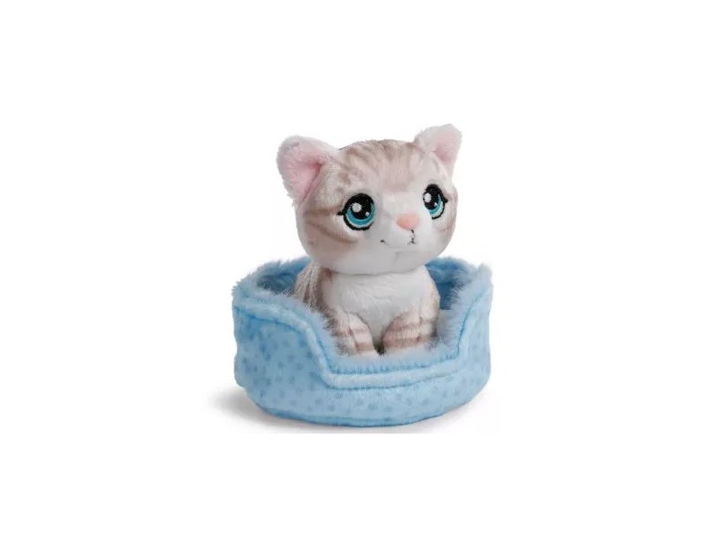 Nici Green csíkos cica plüss kosárral - 12 cm