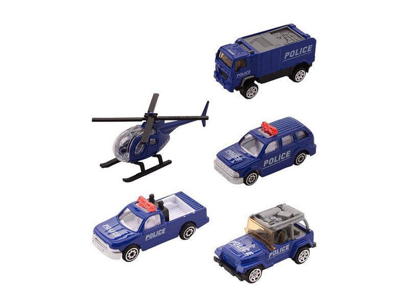 Rendőrségi fém jármű 1:64 – sötétkék autó/helikopter