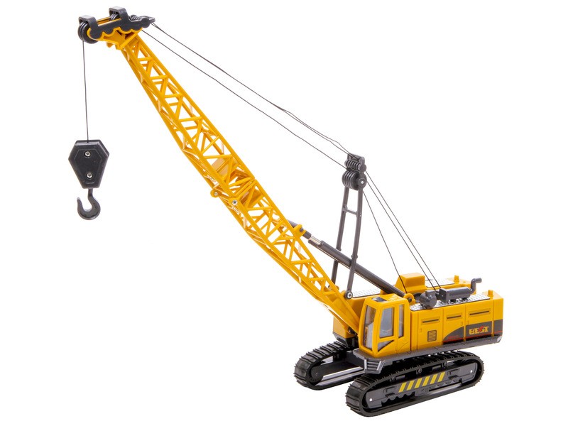 Sárga daru munkagép lánctalpakkal és kampóval