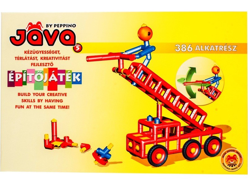 Jáva 5 építőjáték - 386 darab, daruskocsi és járművek