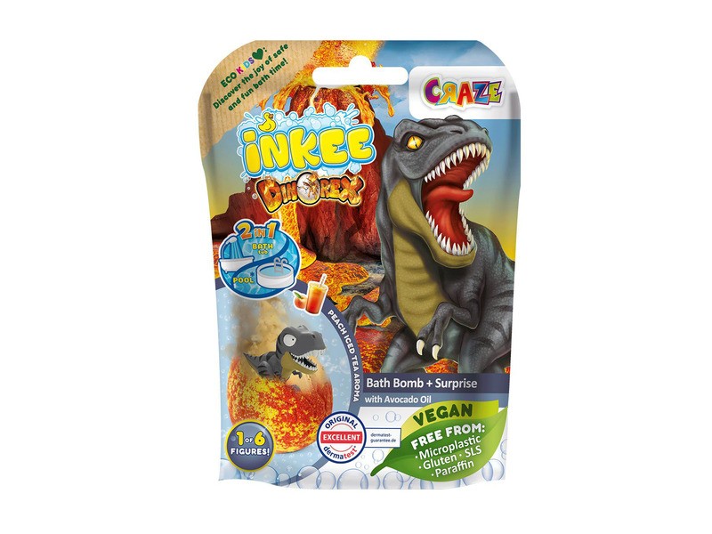 Inkee vegán fürdőgolyó dínó figurával - barack