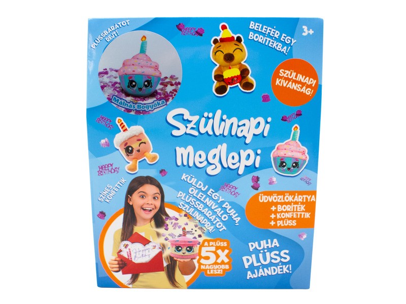 Szülinapi üdvözlőkártya plüss figurával - 12 féle