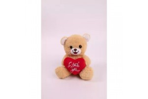 Világosbarna 15 cm maci plüss piros szívvel