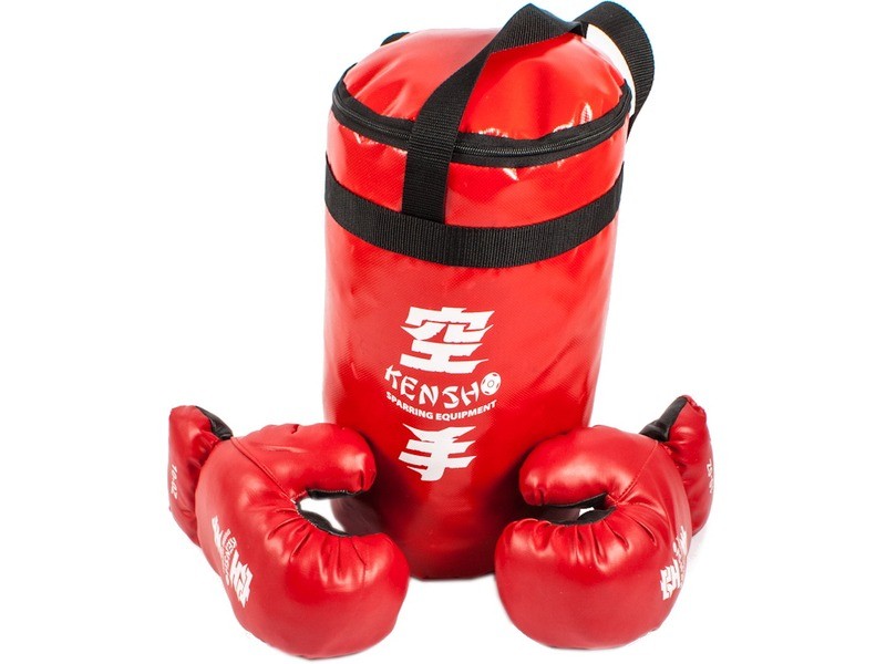 Gyerek boksz készlet - piros boxzsák és kesztyűk (6-8-10)