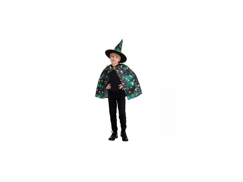 Zöld varázsló jelmez (köpeny, kalap) 110/120 cm