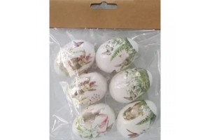 Fehér nyuszi és virág mintás dekorációs tojások, 6 db