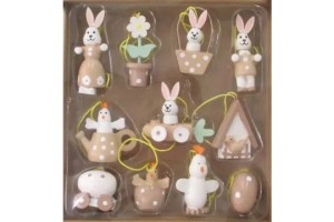 Nyuszis natúr fa díszek - 11 darab