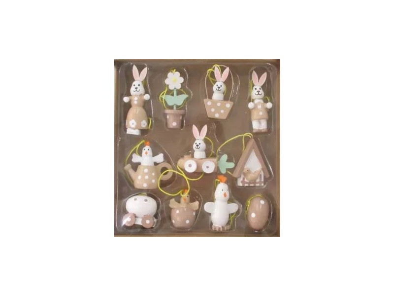 Nyuszis natúr fa díszek - 11 darab