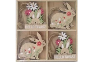 Felakasztható fa nyuszis díszek, 8 db