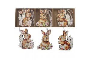 Fa nyuszi dísz, felakasztható, 9 db, 5 cm