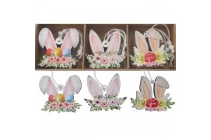 Nyuszifül fa dísz - 9 db, 5 cm, virágos alj