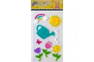 Ablakzselé tavaszi mintával: virágok és locsolókanna