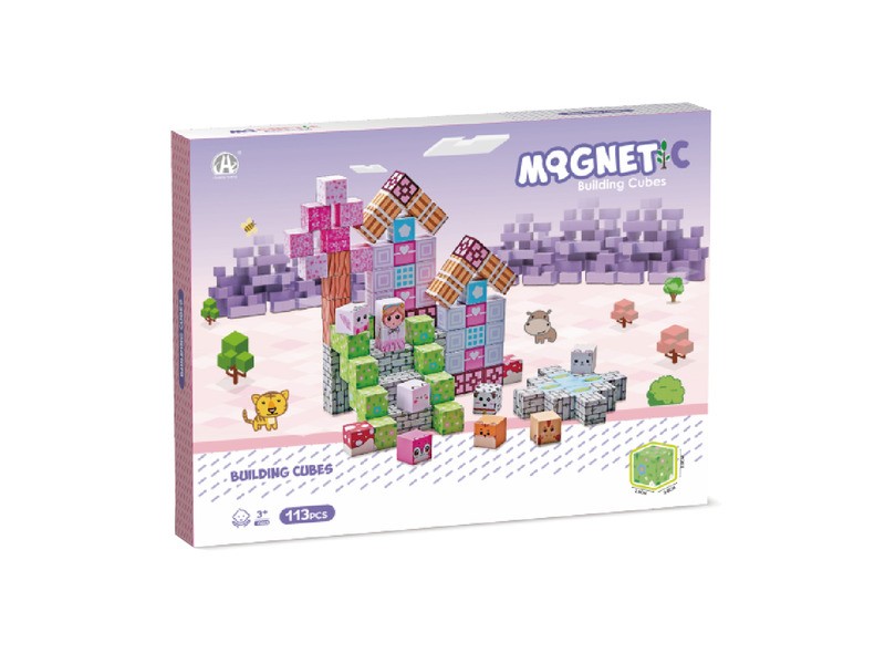 Mágneses építőkockák - lila város, 113 db