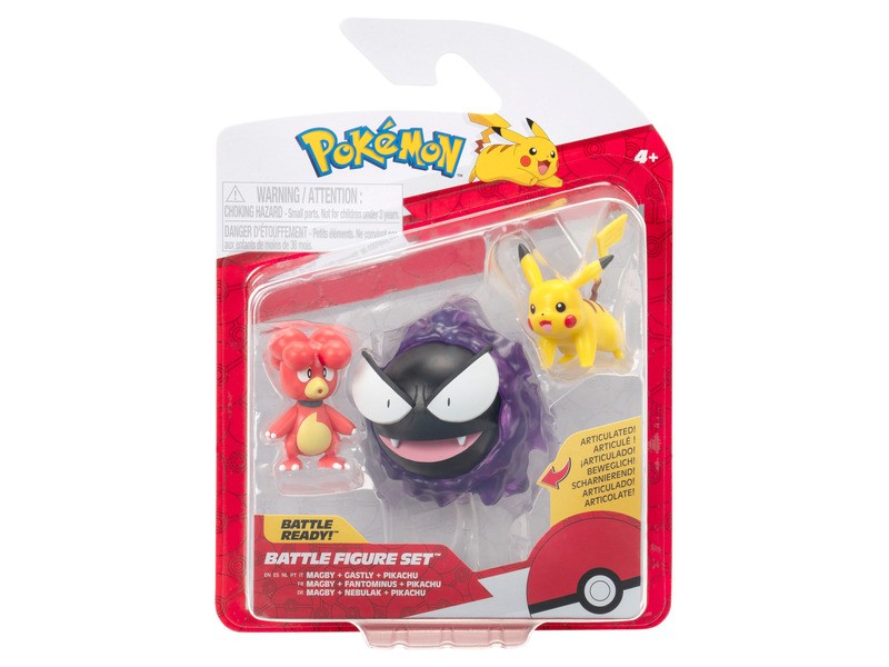 Pokémon 3 db-os figura: Magby, Pikachu és Gastly
