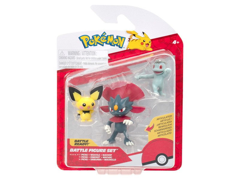 Pokémon figura készlet: Pichu, Machop és Weavile