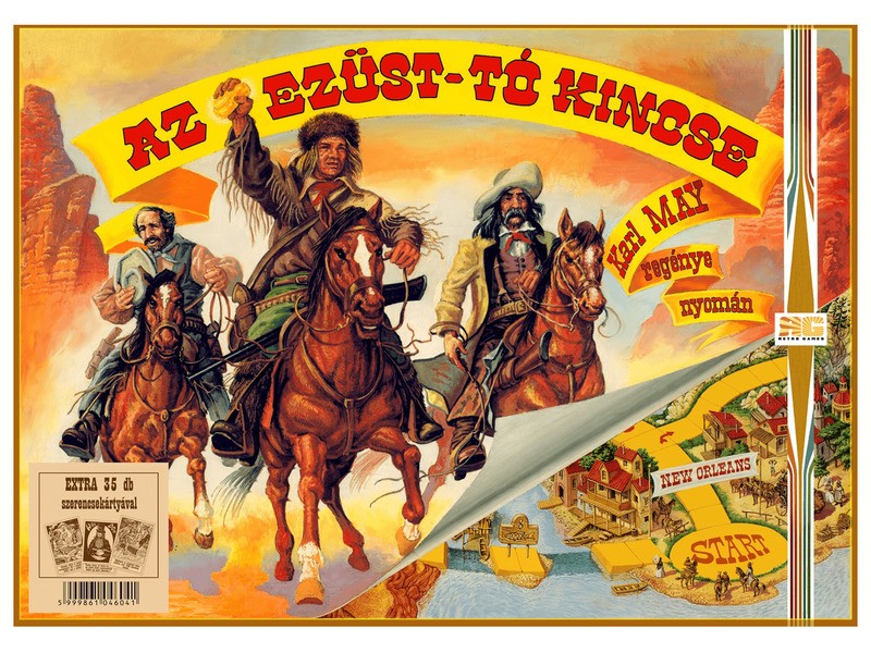 Az Ezüst-tó kincse társasjáték doboza, 35 extra kártyával