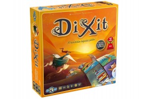 Dixit társasjáték — színes kártyák és nyúlfigurák