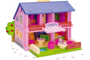 Wader 2 szintes rózsaszín babaház bútorokkal