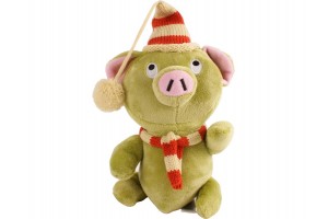 Mazsola plüssfigura 25 cm - zöld malac sállal és sapkával