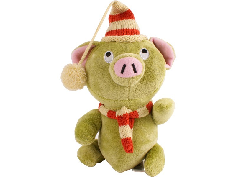 Mazsola plüssfigura 25 cm - zöld malac sállal és sapkával