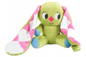 Kockásfülű nyúl ülő babzsákos plüss - 15 cm