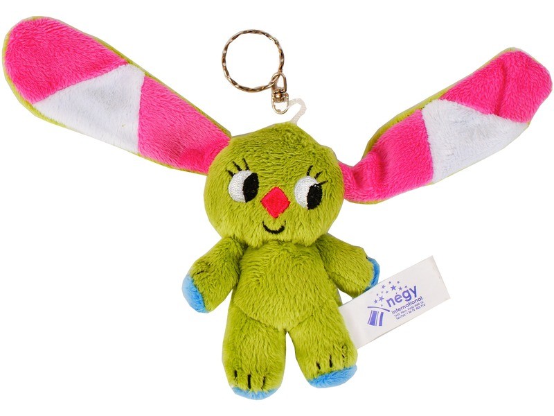 Kockásfülű nyúl plüss kulcstartó 9 cm – zöld