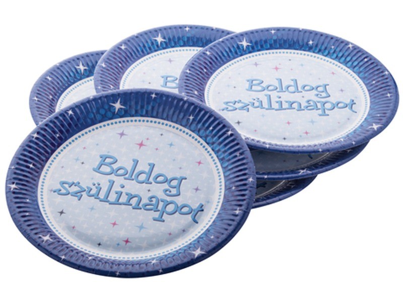 Kék Boldog Születésnapot papírtányér 23 cm, 6 db