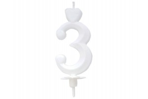 Fehér számgyertya '3' – születésnapi tortára