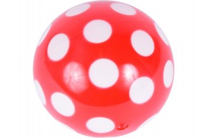 Pöttyös lakkfényű gumilabda — 11 cm, kék/piros