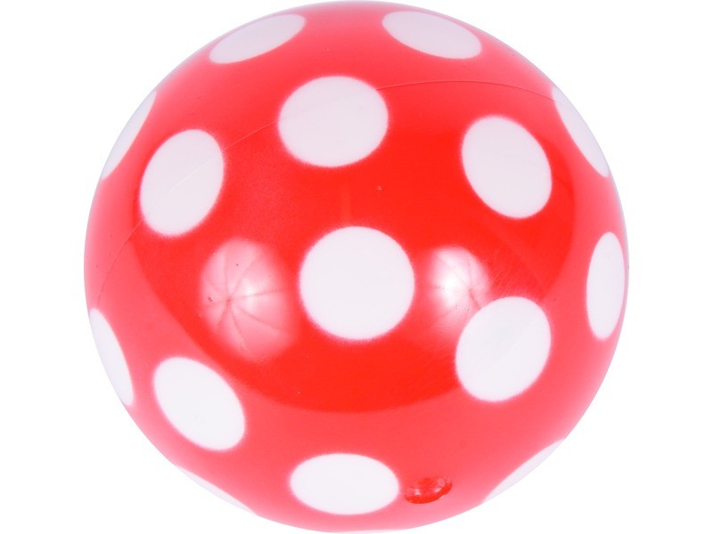 Pöttyös lakkfényű gumilabda — 11 cm, kék/piros