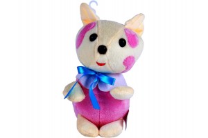 Tádé plüssfigura 20 cm – fehér és rózsaszín, kék masni