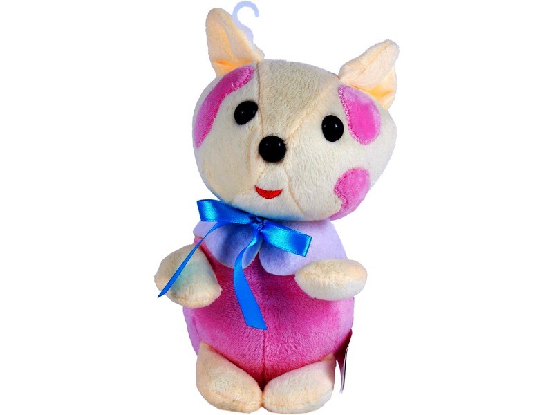 Tádé plüssfigura 20 cm – fehér és rózsaszín, kék masni